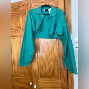 Teal vintage cropped jacket with snap detail